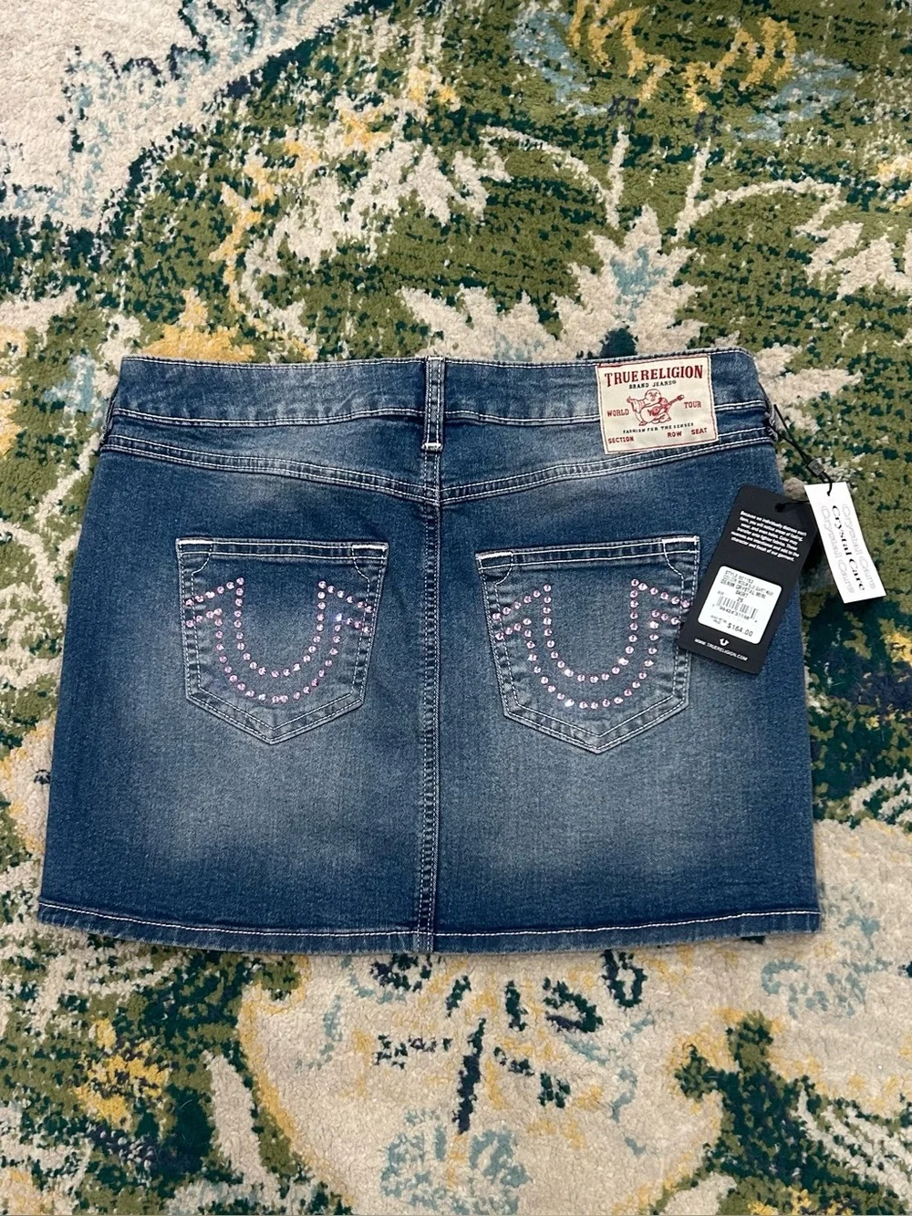 NEW $164 True Religion jean denim crystal mini skirt stretch size 28 6